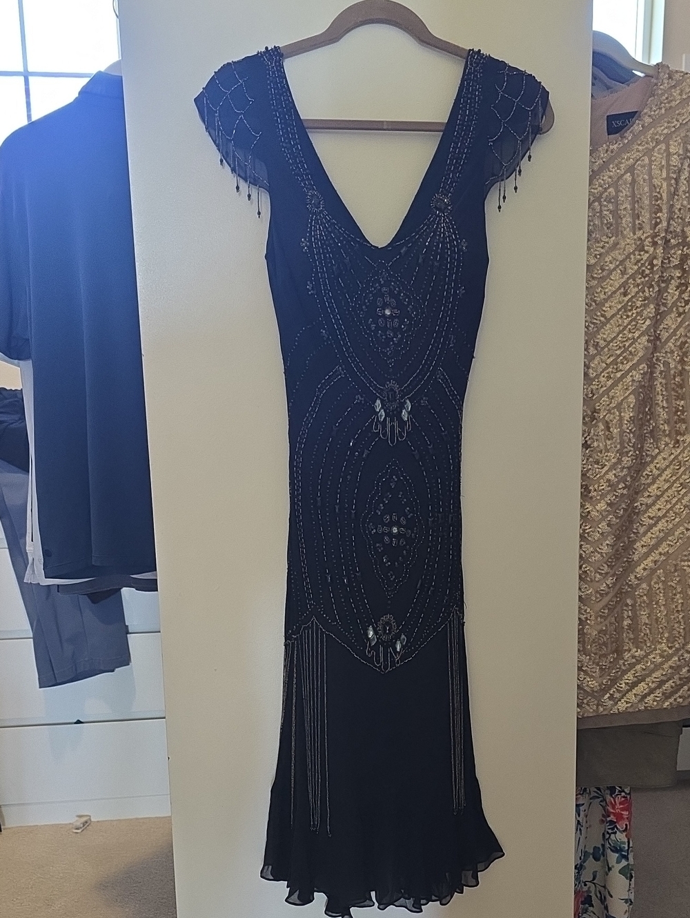 Beaded Black V-Neck Evening Dress